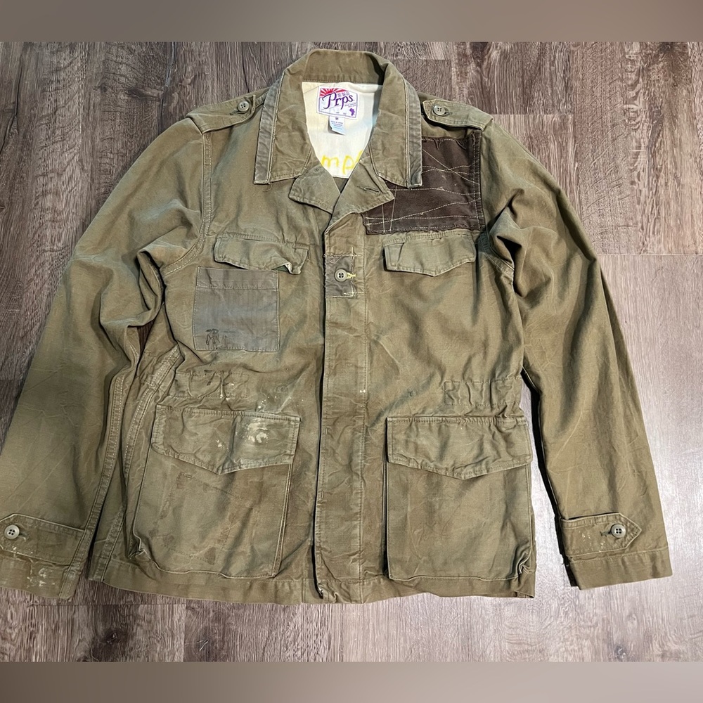 PRPS Green Military Field Patchwork Cotton Jacket Sz MD - Sample